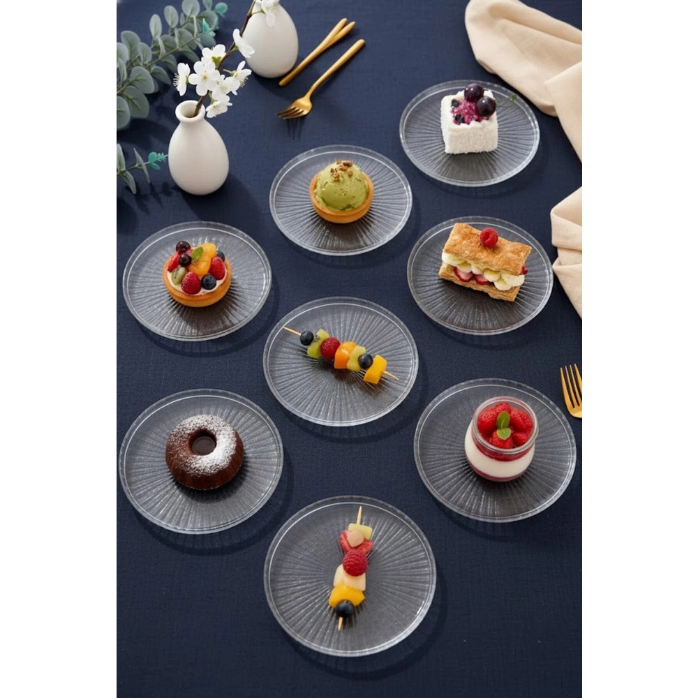 Grandora 6’lı Lüks Şeffaf Cam Pasta Tabağı Seti (16 CM) – Modern Cam Tatlı Tabağı