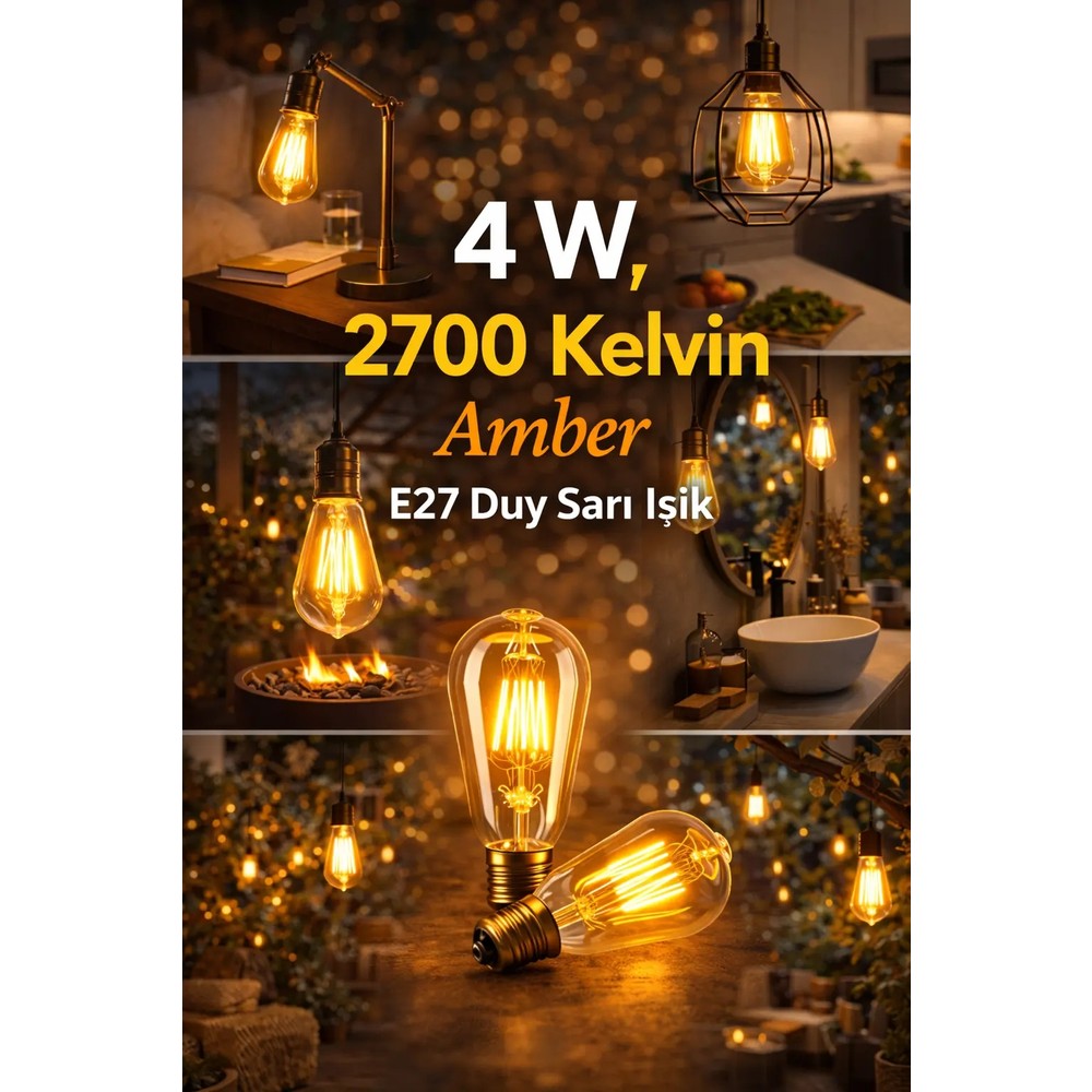 ZMR Lumıxa 4W Amber Rustik Ampul Cam Malzeme ile E27 Duy Sıcak Işık 2700K