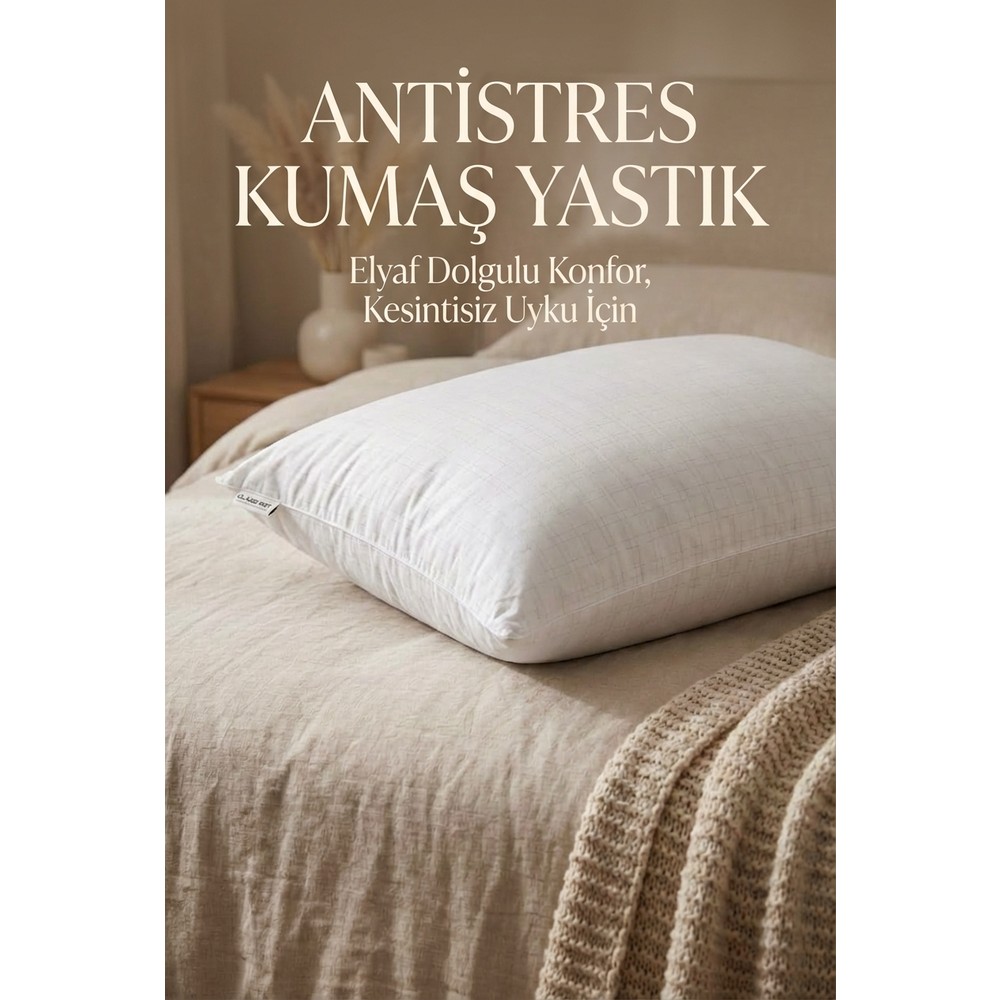 YUNUSOĞLU HOME Antistres Kumaş Elyaf Dolgulu Yastık Dikdörtgen Beyaz Rahat Uyku Yastığı 50 x 70 cm 800GR