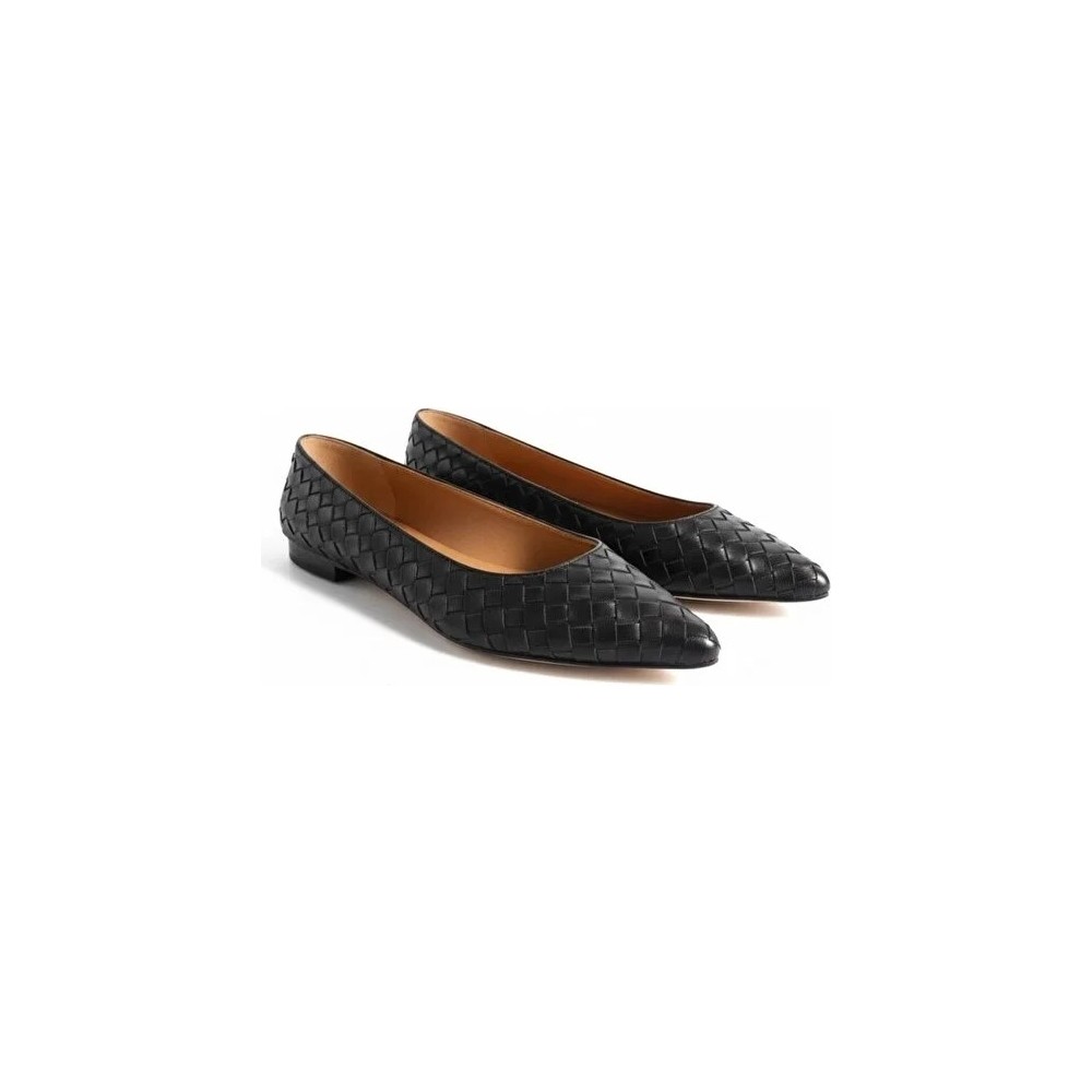 Ne&Ve Shoes Hakiki Deri Örgü Detaylı Kadın Sivri Burun Şık ve Rahat Babet