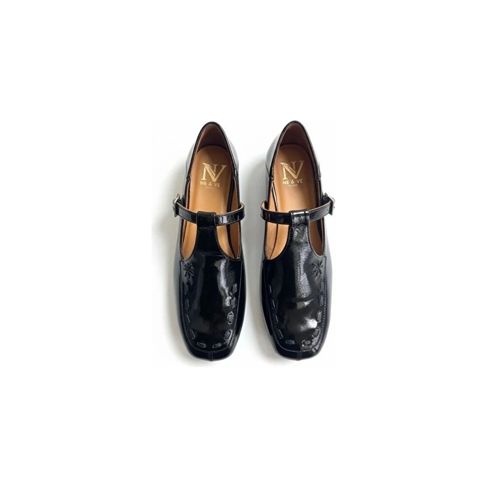 Ne&Ve Shoes Siyah Rugan Biye Detaylı Kadın Kare Burunlu Babet