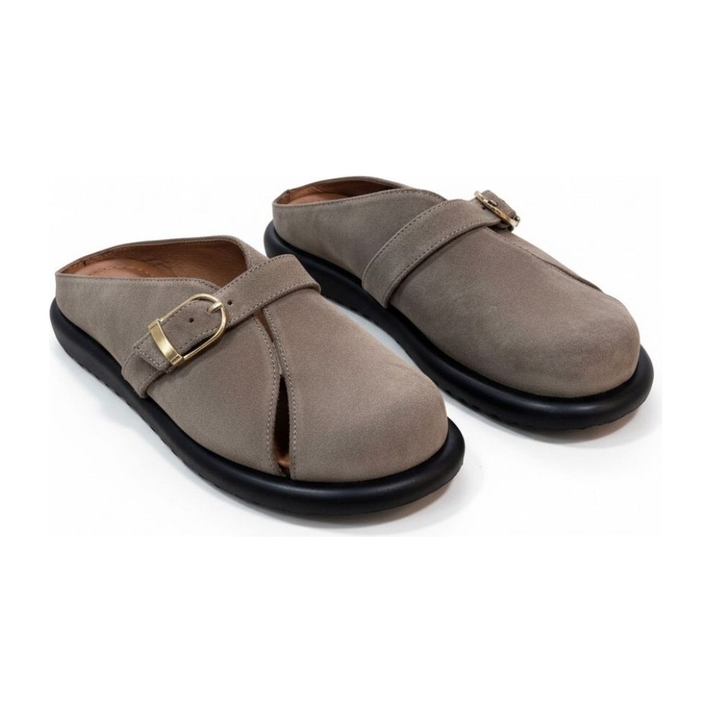 Ne&Ve Shoes Vizon Süet Hakiki Deri Tokalı Kadın Günlük Rahat Sabo Terlik