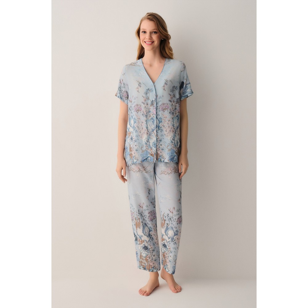 Suwen Blue Gömlek Yaka Pijama Takımı