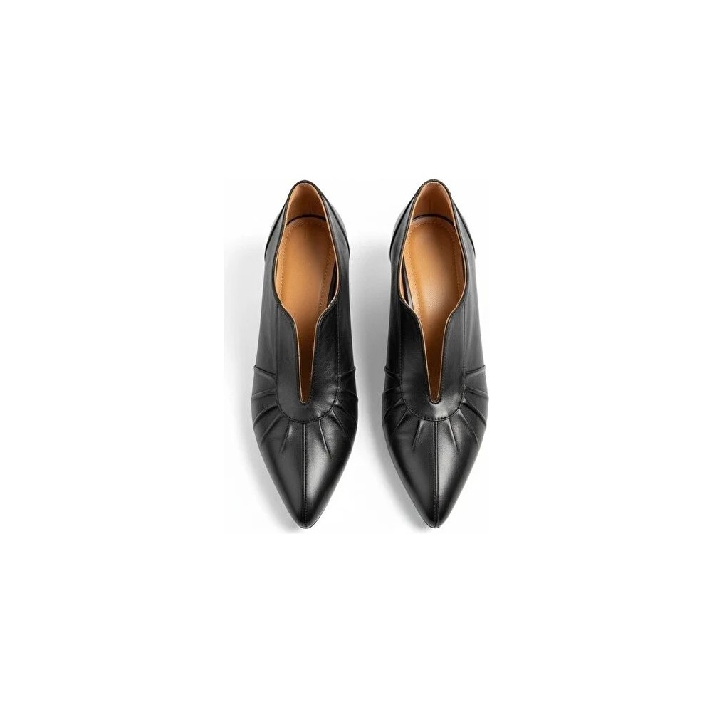 Ne&Ve Shoes Deri Pilise Detaylı Kadın Kalın Topuklu Ayakkabı