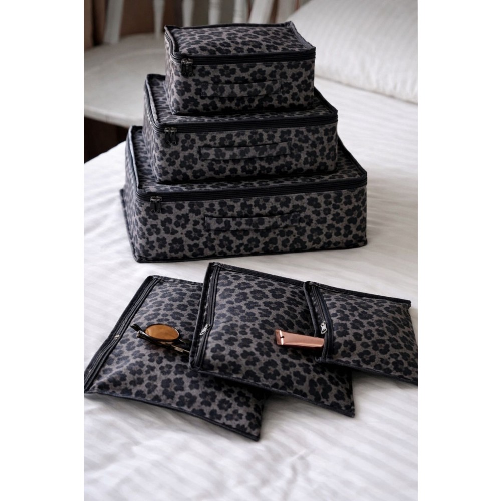 Morport Premium Leoparlı 6’lı Valiz Düzenleyici Set I Seyahat Organizer Çantası I Bavul Içi Düzenleyici