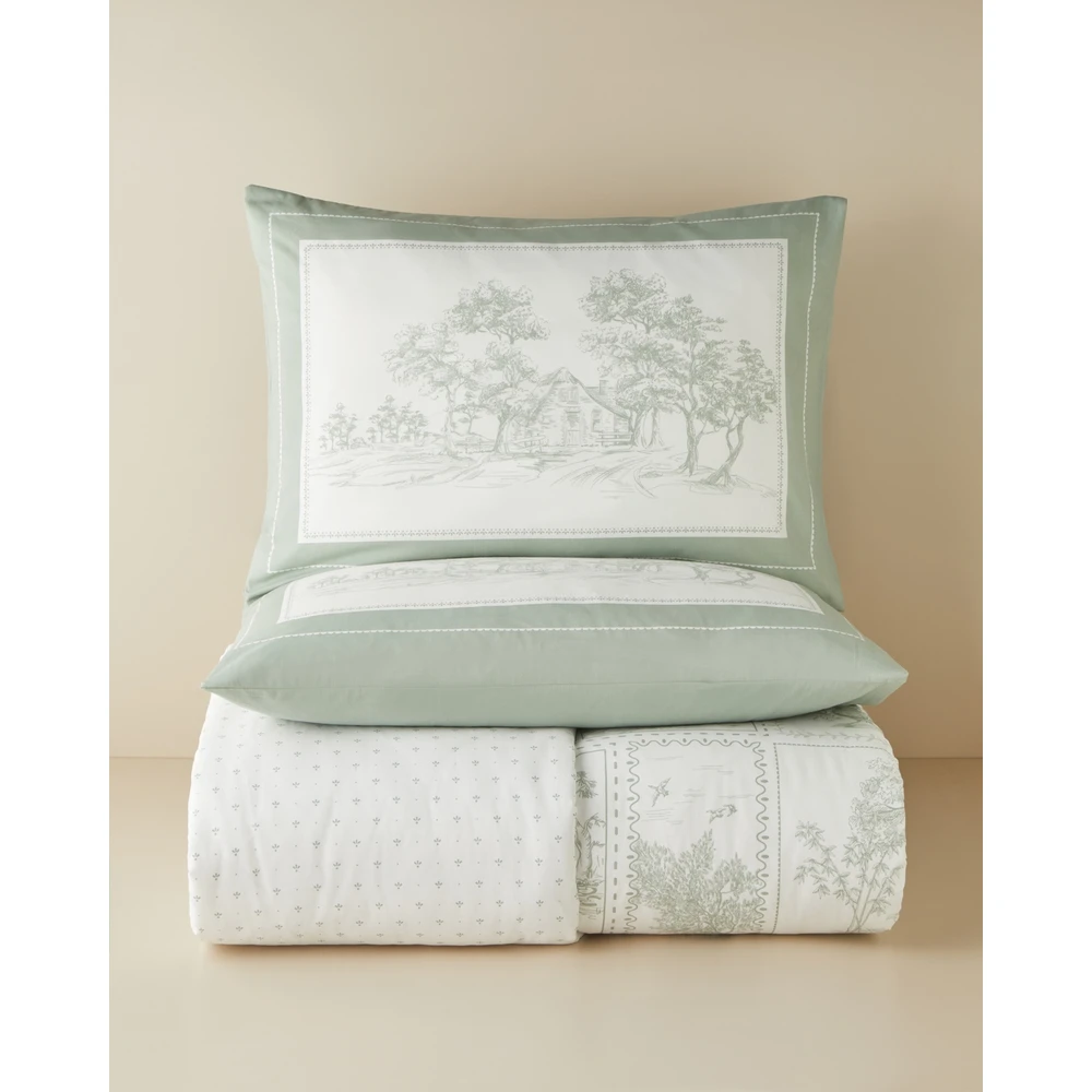 English Home Pastoral Patch Pamuklu Kişilik Çarşaflı Nevresim Takımı Yeşil