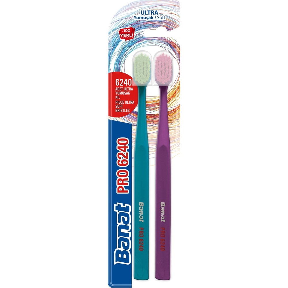 Banat Pro Ultra Yumuşak Diş Fırçası 6240 Kıl içeren 1+1 Ergonomik Tasarım ile Hassas Temizlik