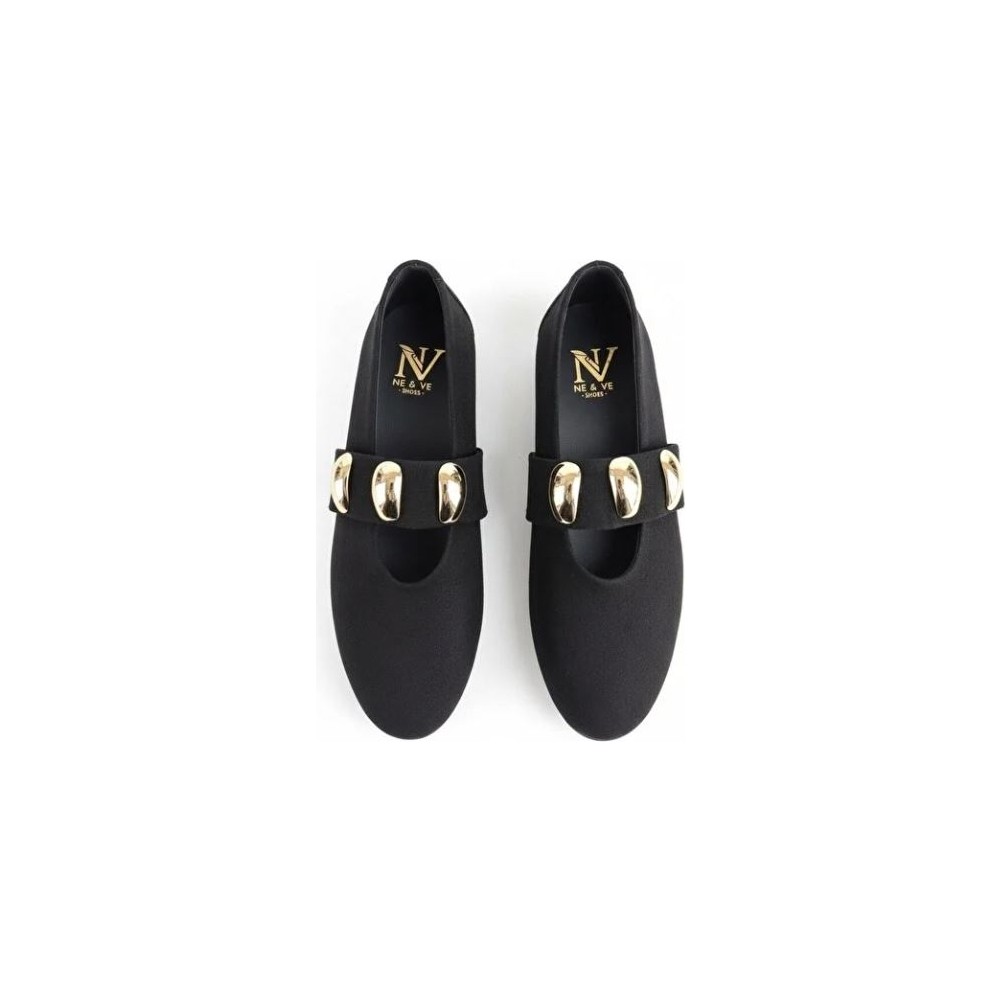 Ne&Ve Shoes Süet Gold Aksesuar Detaylı Lastikli Kadın Şık ve Rahat Babet