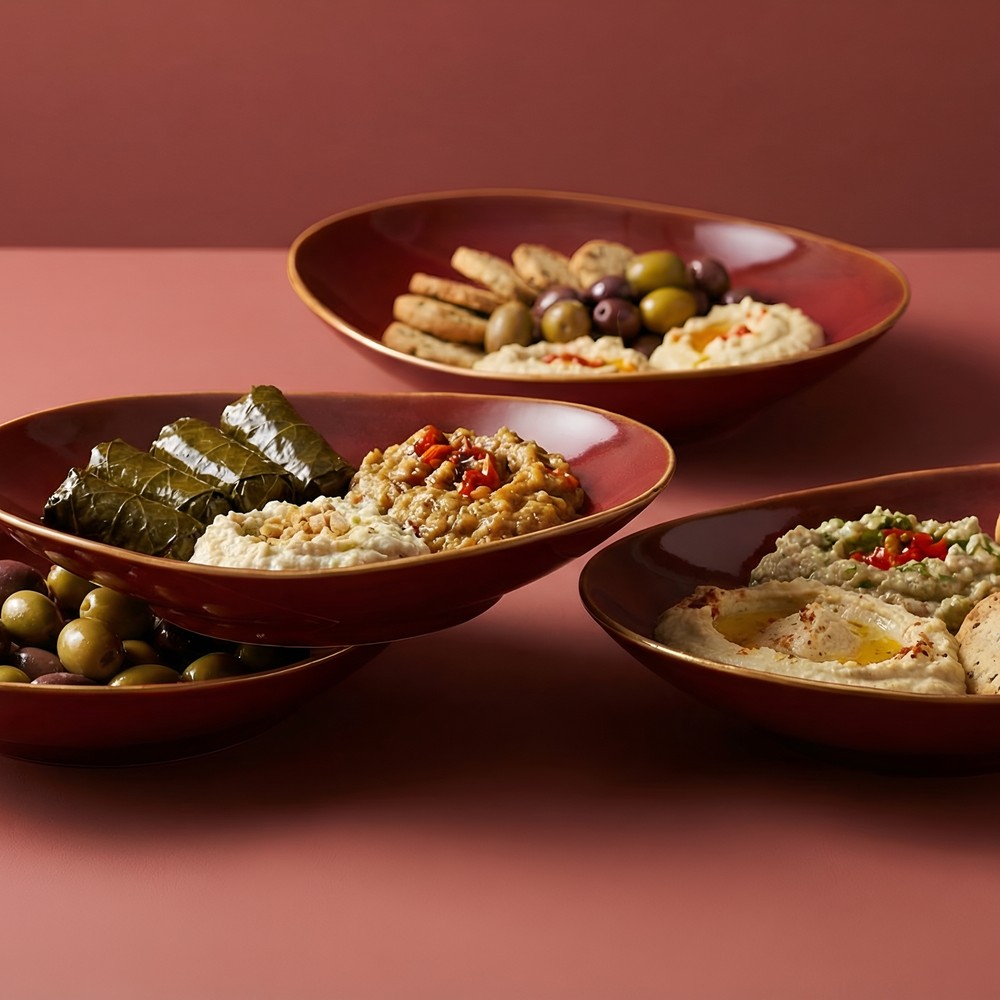 Jumbo Efes Kırmızı Kayık Meze Tabağı 3’lü Set | Porselen Sunum Tabağı, Meze & Sosluk 15 cm
