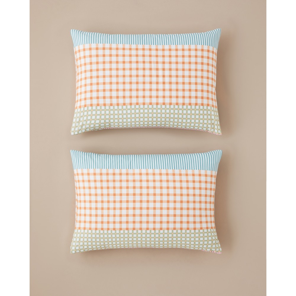 English Home Summer Grid Kolay Ütülenir 2'li Yastık Kılıfı 50x70 cm Turuncu