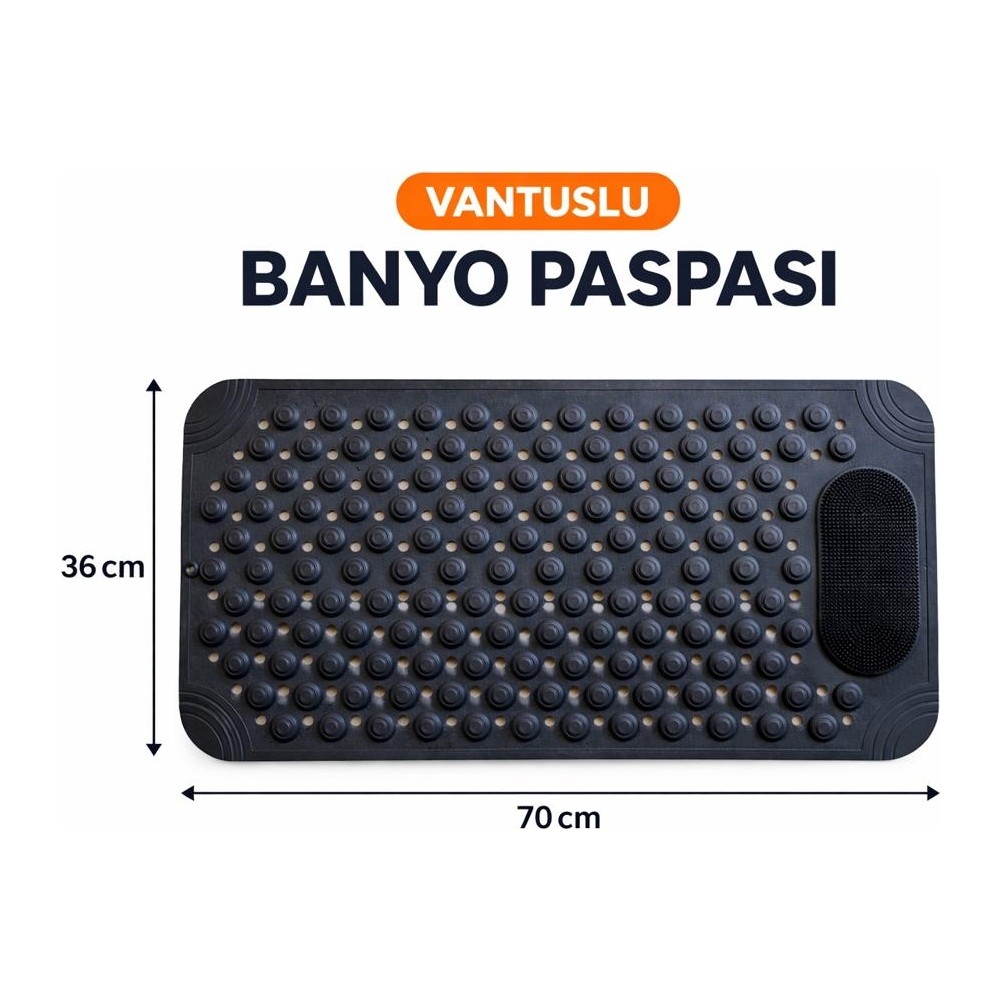 Evolis Kitchen Islak Zeminlerde Vantuzlu Banyo ve Duş Kaydırmaz Paspası 70X36 Cm( Siyah)