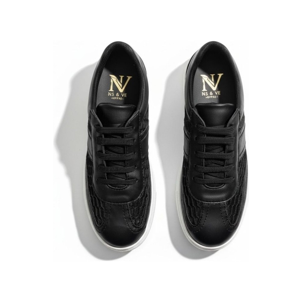 Ne&Ve Shoes Siyah Deri File Detaylı Kadın Günlük Sneaker