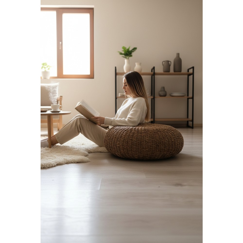 Akayev Nature Hasır Büyük Yuvarlak Puf Minder 60 cm