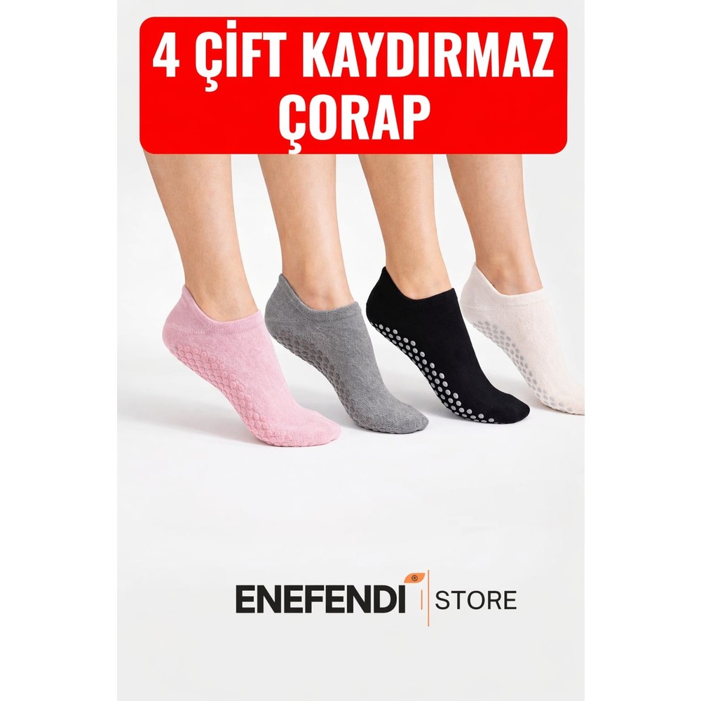 NF ND ENEFENDİ 4 Çift Kaydırmaz Unisex Yoga, Pilates, Tavaf Çorabı | Spor Patik Çorap Pembe |Gri |Siyah|Ekru 36-40