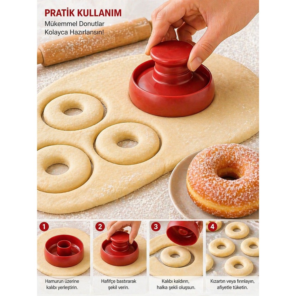 EUROLUXE Donut Kalıbı Hamur Kesici Kek Pasta Çörek Şekillendirici Pratik Mutfak Aparatı