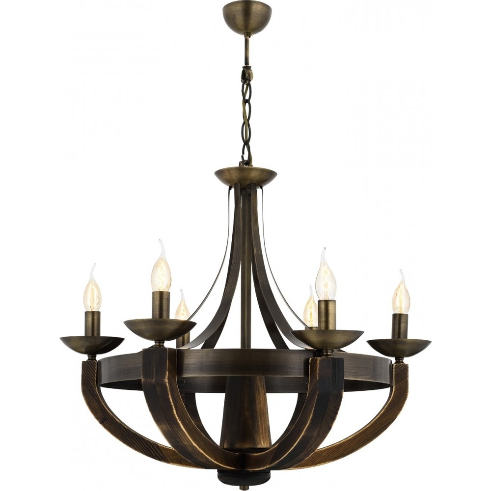 Avonni AV-1644-6E Eskitme Kaplama Modern Avize E14 Metal Ahşap H: 90 cm, Ø: 70 cm