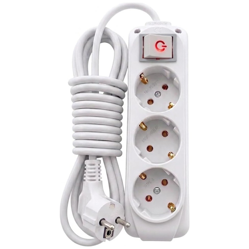 Bydiz 3'lü Priz Anahtarlı 2 M Topraklı Uzatma Kablosu 3500W Grup Priz Kablolu Priz Ce Tse Iso Güvenli Ürün
