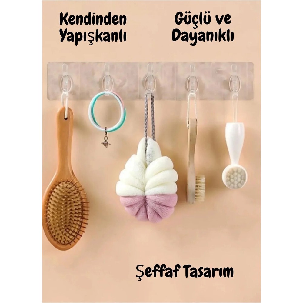 EUROLUXE 10'lu Kendinden Yapışkanlı Güçlü Slikon Yapışkanlı Şeffaf Askılık Kapı Arkası Mutfak Duvar Banyo Askı