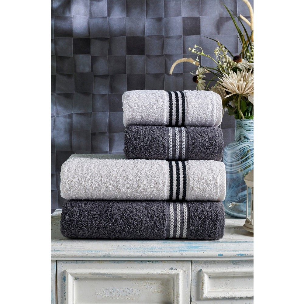 Casnack 4'lü Banyo Havlu Seti Pamuk Materyal 70 x 140 cm ve 50 x 90 cm Yumuşak Dokulu