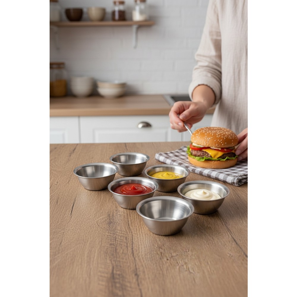 Akayev Aurea 6lı Paslanmaz Çelik Burger Yanı Sosluk, Reçellik 6 cm