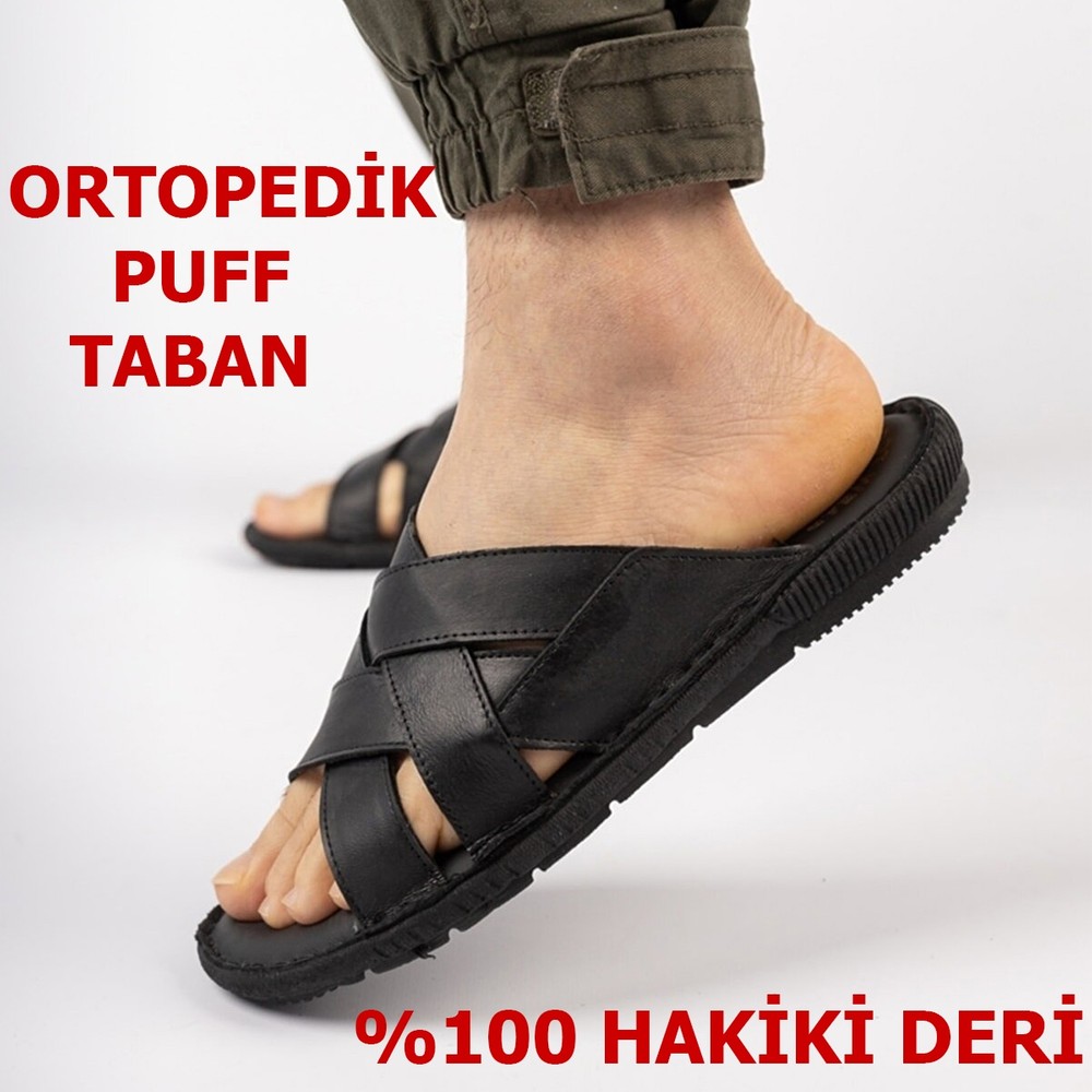 Ispartalılar 034 TAM Ortopedik Taban Günlük Hakiki Deri Erkek Terlik Deri Terlik