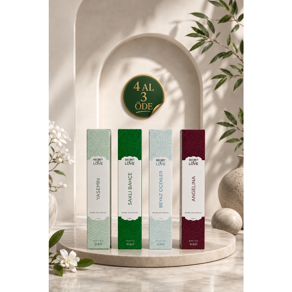 Secret of Love Yasemin Bambu Çubuklu Oda Kokusu Cam Şişe Reed Diffuser – 4 Al 3 Öde Özel Set 50 ml