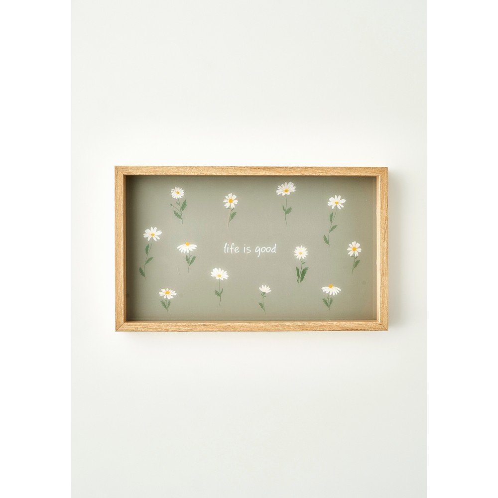 Bella Maison Daisy Yeşil Dekoratif Cam Tepsi MDF Malzeme ile 22X37 Cm Eşsiz Tasarım