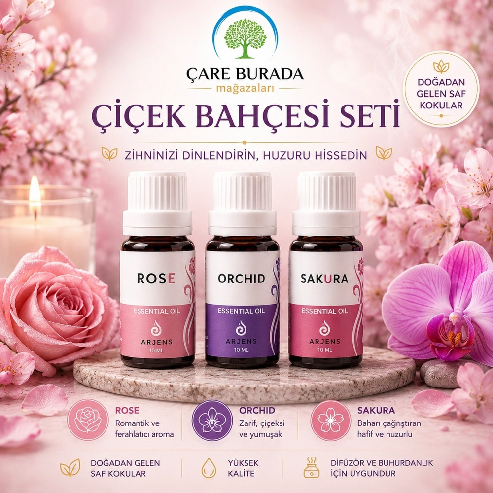 Çare Burada Arjens Rose & Orchıd & Sakura Esans 10 ml | Çiçek Bahçesi Seti