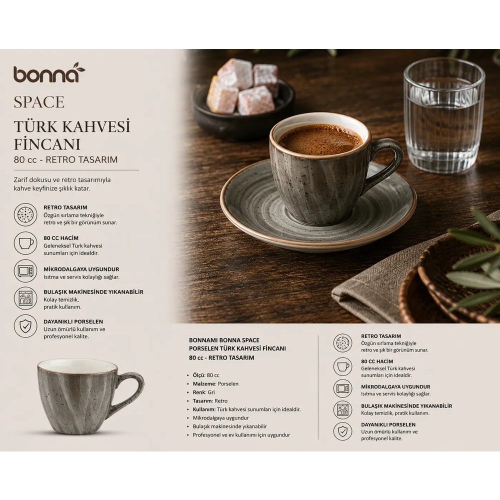 Bonna Space Türk Kahvesi Fincanı 80Cc