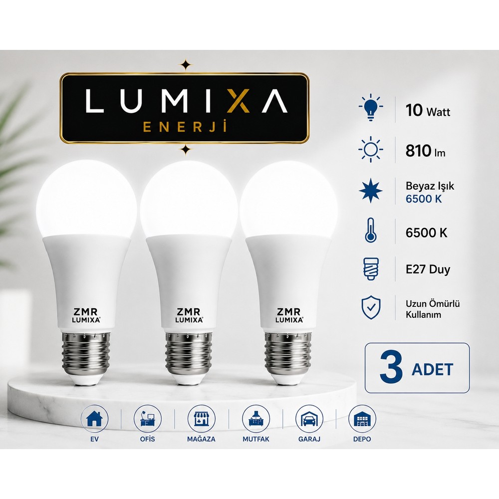 ZMR Lumıxa 10 Watt 810 Lm Beyaz Renk Ampul 3 Adet
