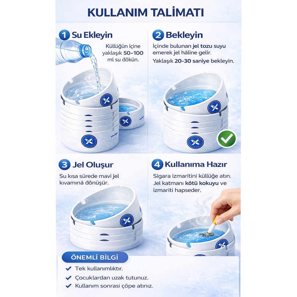 🧴 Homvira Koku Hapseden Kokusuz, Taşınabilir, Pratik Jel Küllük (25 Adet) - Ofis, Ev, Kafe