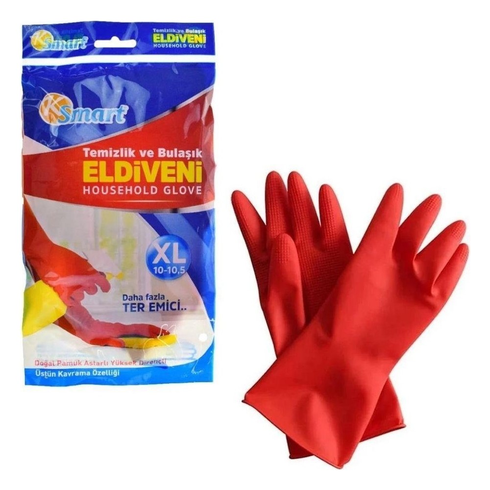 Bnl Ticaret Terletmeyen Pamuk Astarlı Bulaşık Eldiveni Dayanıklı Temizlik Eldiveni XL 1 Çift