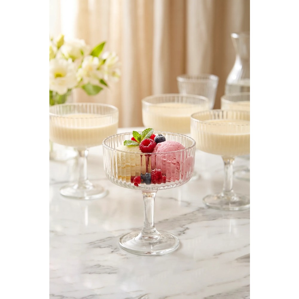 Grandora Cam Dondurma ve Tatlı Kasesi 6’lı Set – Şık Ayaklı Servis Kasesi 300 ML (Reçel, Çerez, Puding Sunum Kasesi)