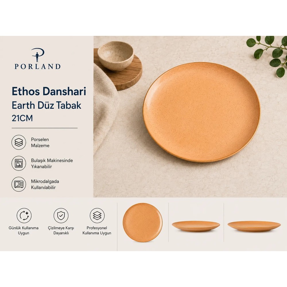 Porland Ethos Danshari Earth Düz Tabak 21cm