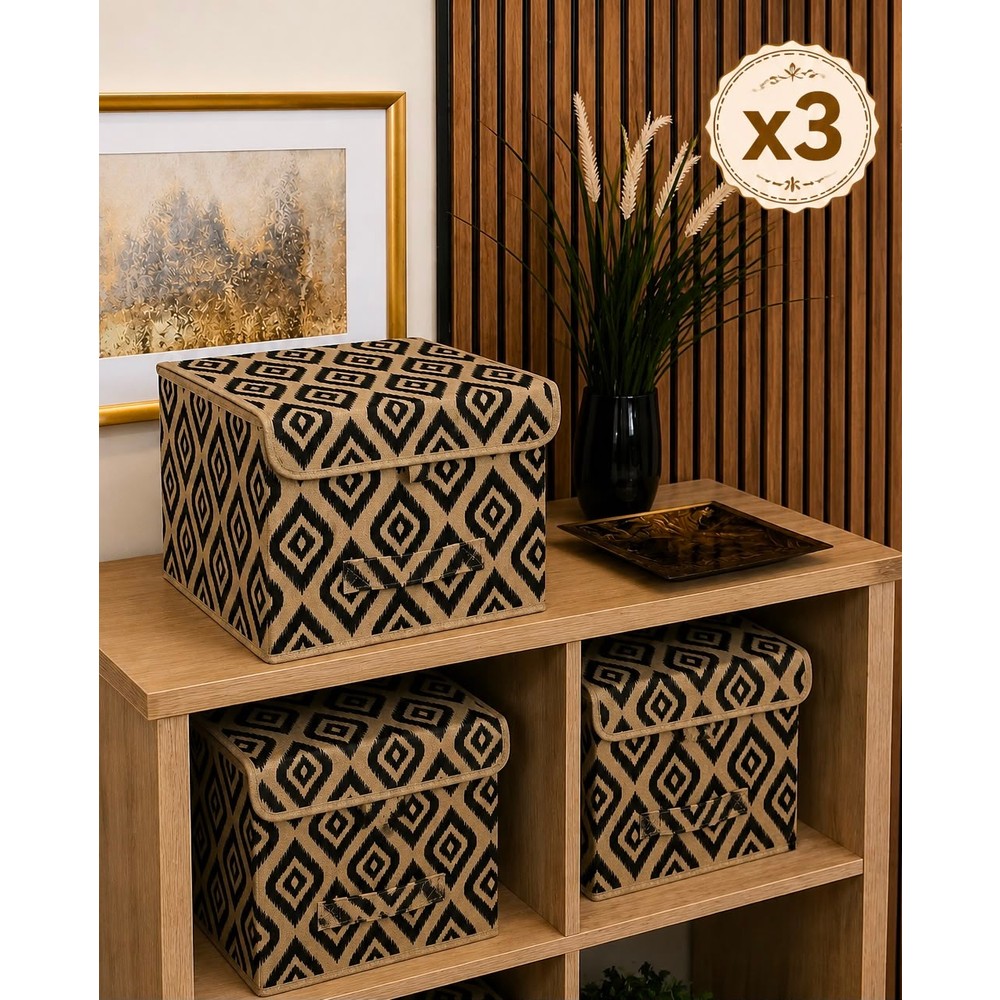 Morport 3 Adet Bohe Çok Amaçlı Kapaklı Kutu Mini Raf Düzenleyici 30 x 30 x 24