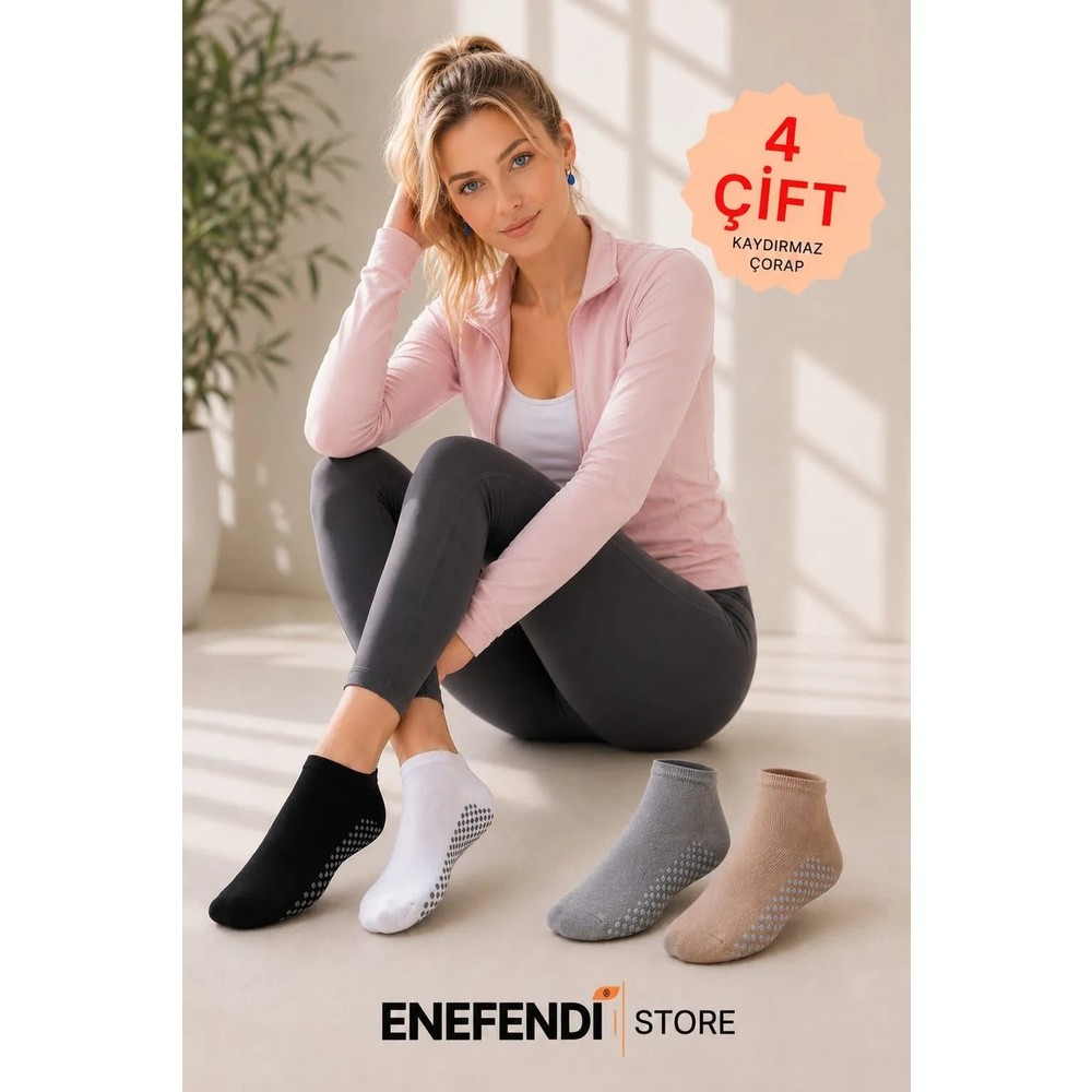 NF ND ENEFENDİ 4 Çift Kaydırmaz Unisex Yoga, Pilates, Tavaf Çorabı | Spor Patik Çorap Beyaz|Gri |Siyah |Bej 36-40
