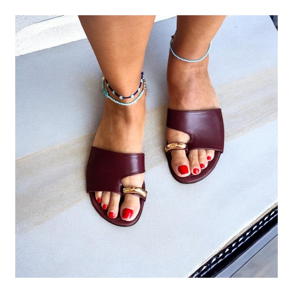 Ne&Ve Shoes Beyaz Deri Tokalı Parmak Arası Kadın Şık ve Rahat Terlik