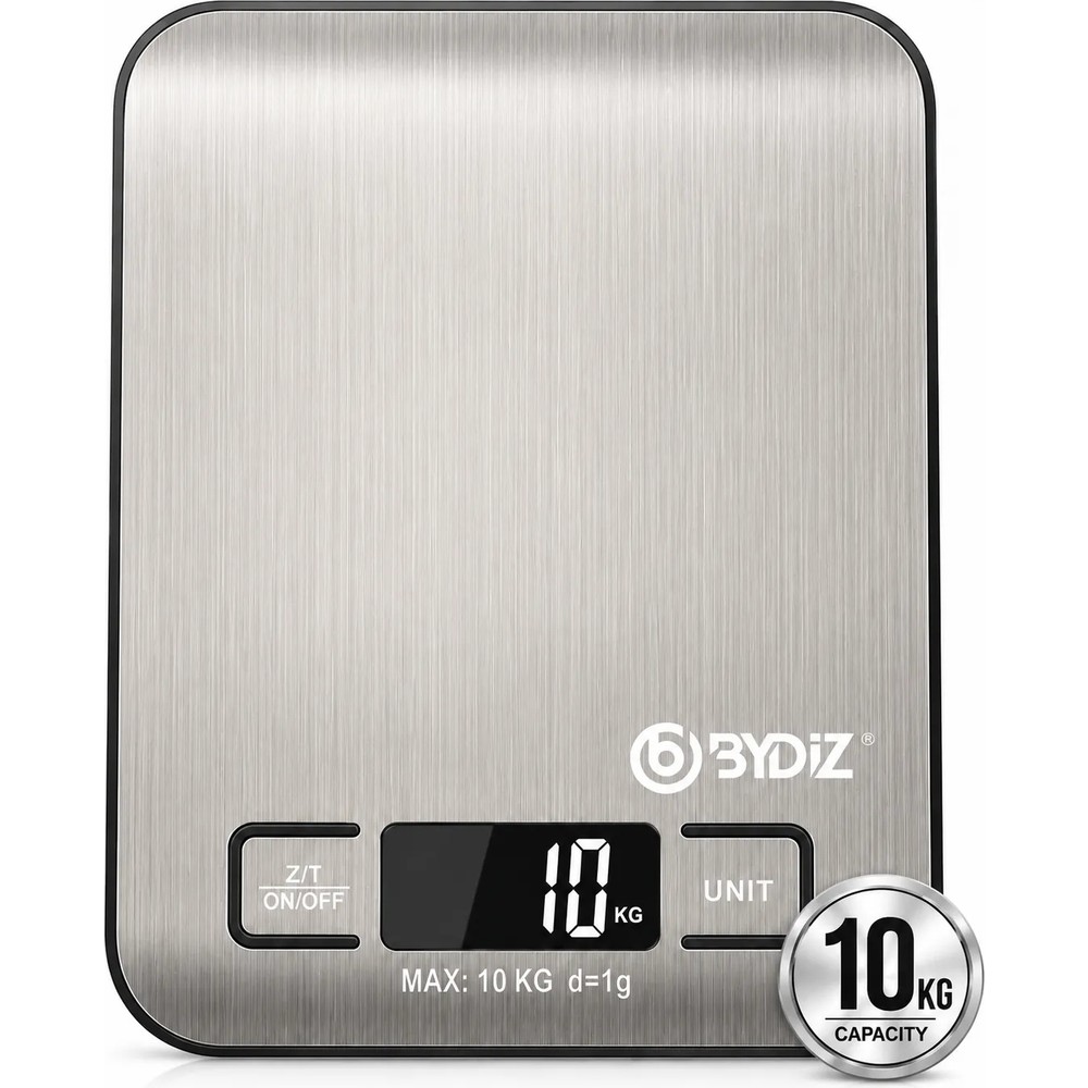 Bydiz Dijital Mutfak Terazisi Hassas Mutfak Tartısı 10 Kg 1 Gr Paslanmaz Çelik Yüzey + Pil Hediyeli BY-005