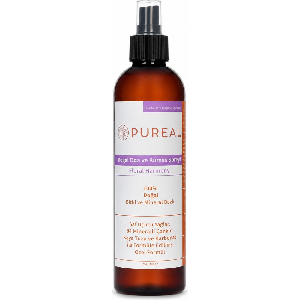 Pureal Doğal Oda ve Kumaş Spreyi - Floral Harmony: Lavanta + Itır + Bergamot Uçucu Yağlı