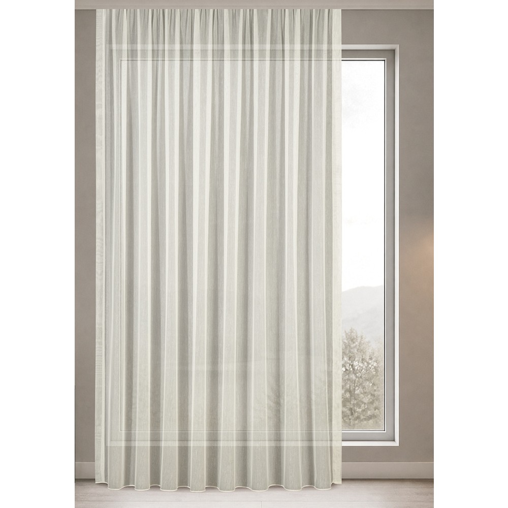 Gauze Fabric Design Lüks Ipeksi Dokulu Simli Bambu Kırışmaz Ütü Gerektirmez Ekru 100 x 190 Sık Pile (1 x 3) Yüksek Kaliteli Tül Perde