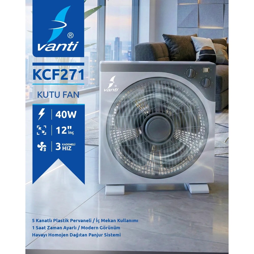 Kendal KCF271 30CM 40W Bakır Motor Hız ve Zaman Ayarlı Kare Vantilatör