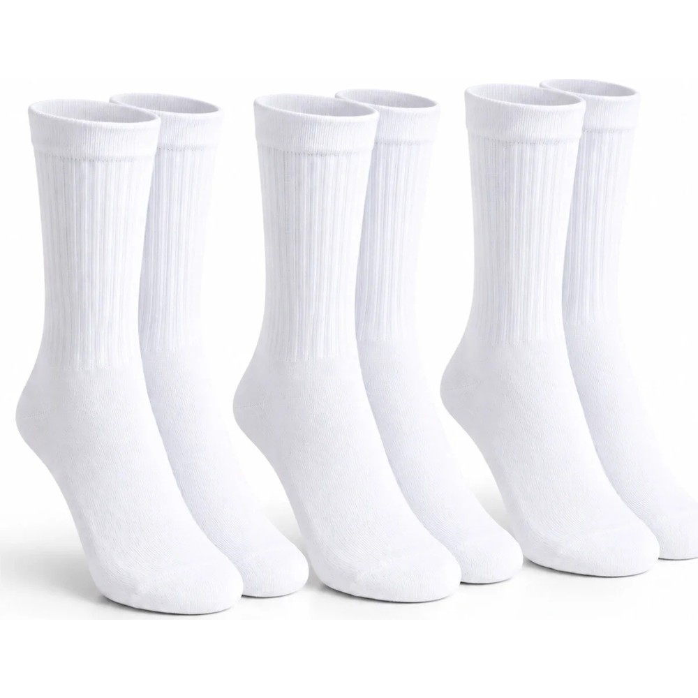 Westic Giyim Beyaz Spor Çorabı 3 Çift %80 Pamuk Uzun Konç Halı Saha Futbol Antrenman Kadın Erkek Unisex 40-44