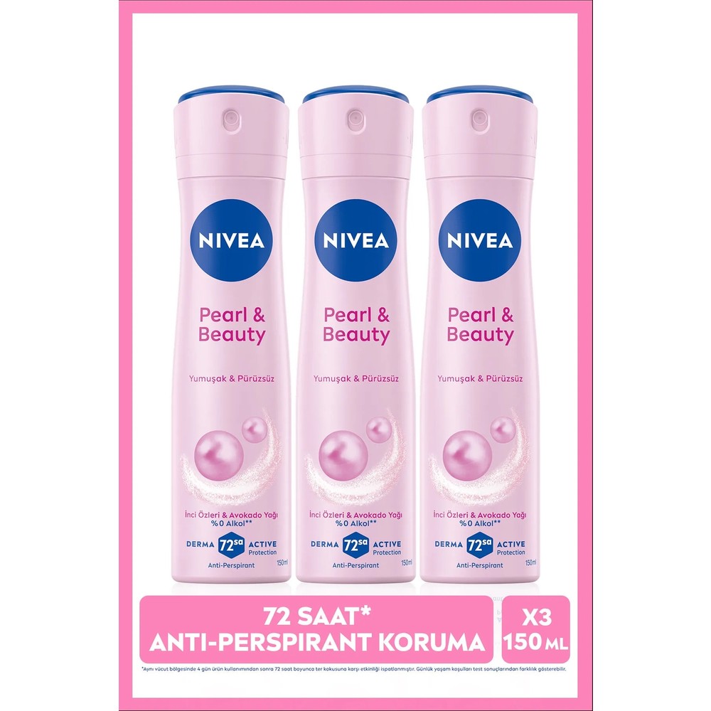 Nivea Kadın Sprey Deodorant Pearl&Beauty 150ml, Terlemeye Karşı 72 Saat Koruma, Çiçeksi Koku, X3 Adet