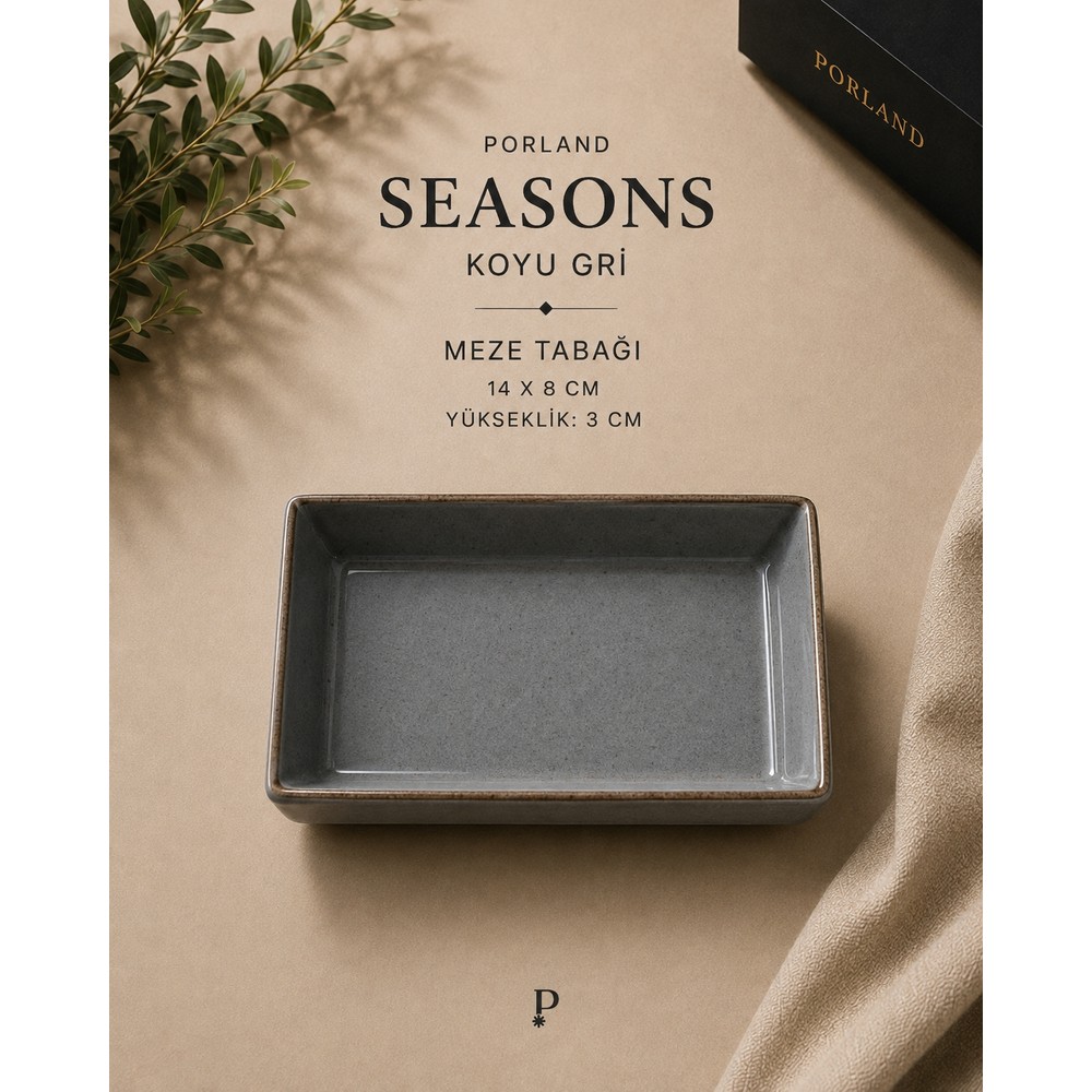 Porland Seasons Gri Meze Tabağı Porselen Servis Tabağı Yemek Tabağı