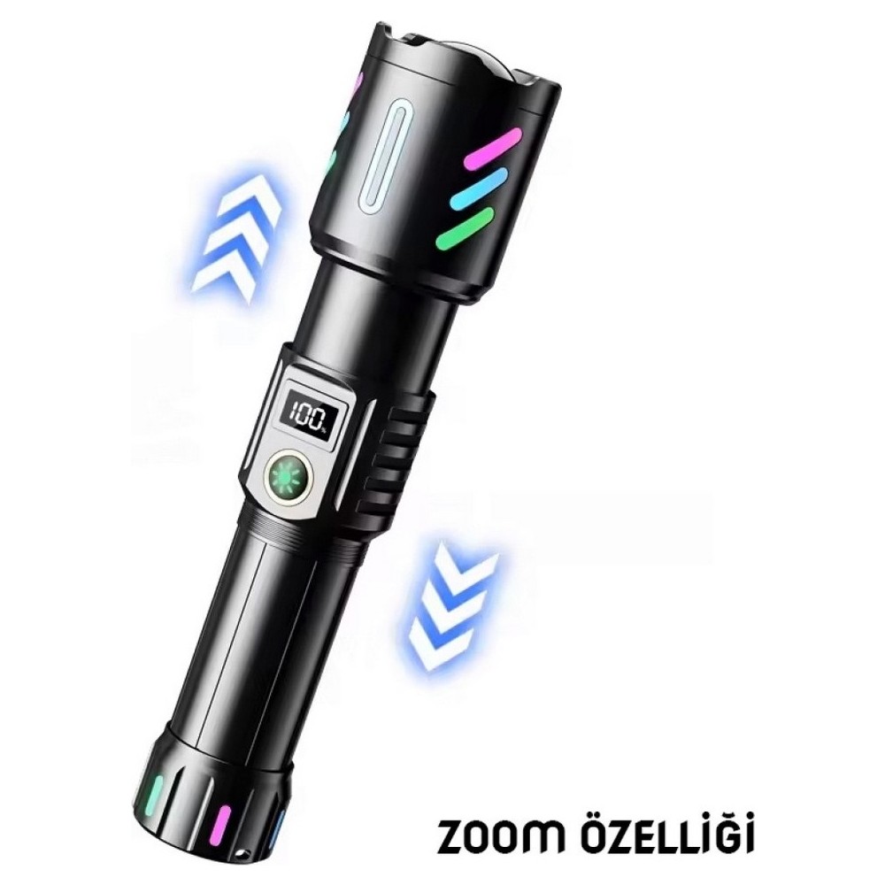 Katjmer Wıson WS-9944 2500 Lümen Uzun Menzilli Siyah El Feneri Zoomlu ve Hızlı Şarj Özellikleriyle