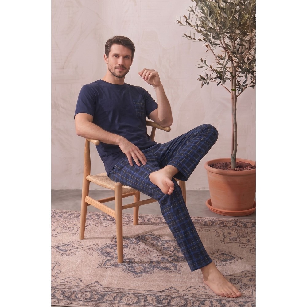 Farya Home Pamuklu Kısa Kollu Desenli Erkek Pijama Takımı