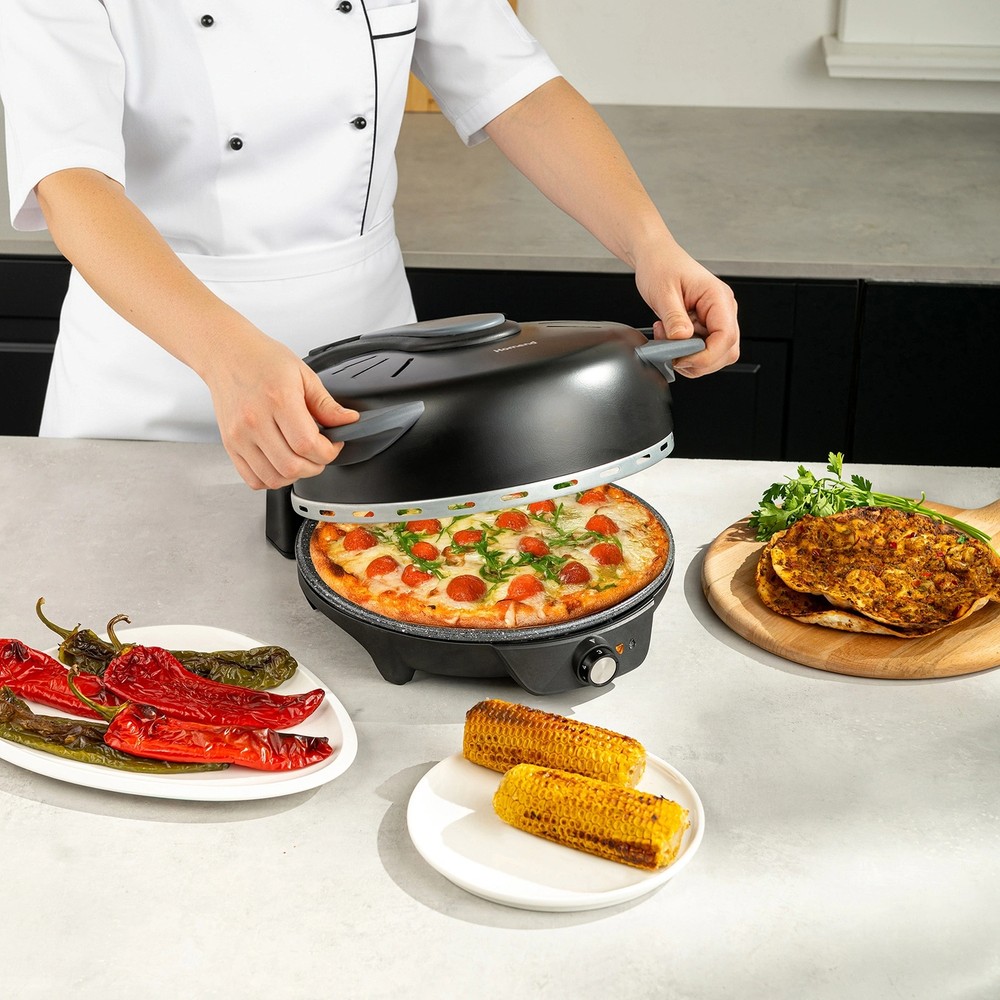 Homend Közy °400 Pizza Pide Lahmacun ve Sebze Közleme Makinesi 1500 W Siyah Granit Kaplama