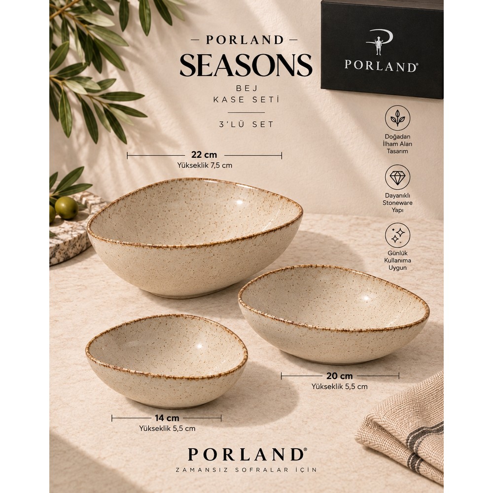 Porland Seasons Üçgensel Kase Seti 3'lü