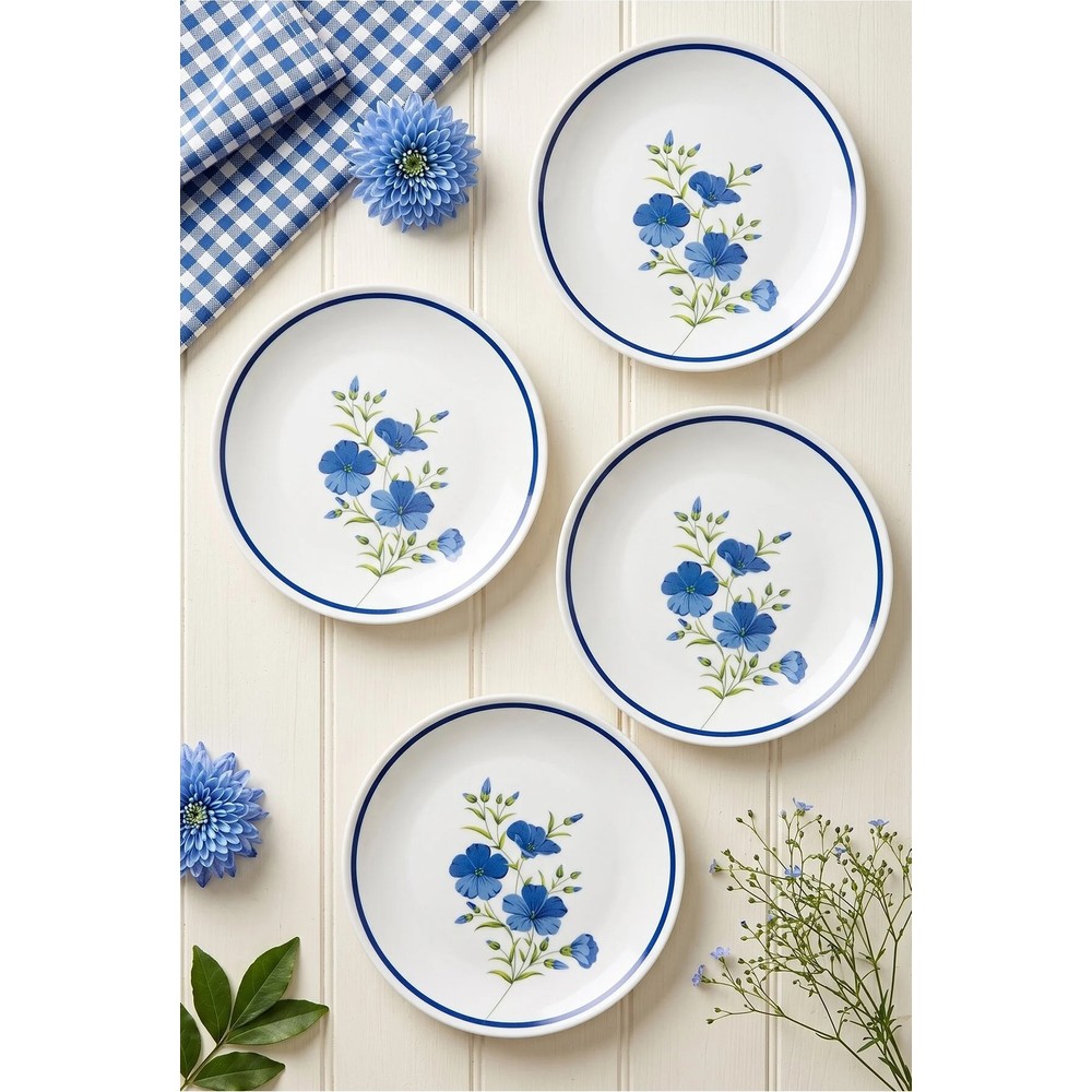 Grandora Mavi Çiçek Desenli 6’lı Porselen Servis Tabağı 26 cm – Kahvaltı, Sunum ve Yemek Tabağı Seti