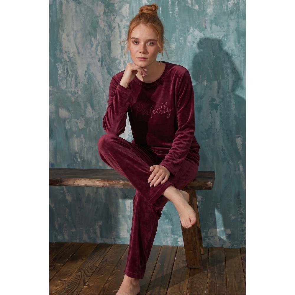 Farya Home Luxury Velvet Fransız Kadife Ekstra Yumuşak Kışlık Pijama Takımı